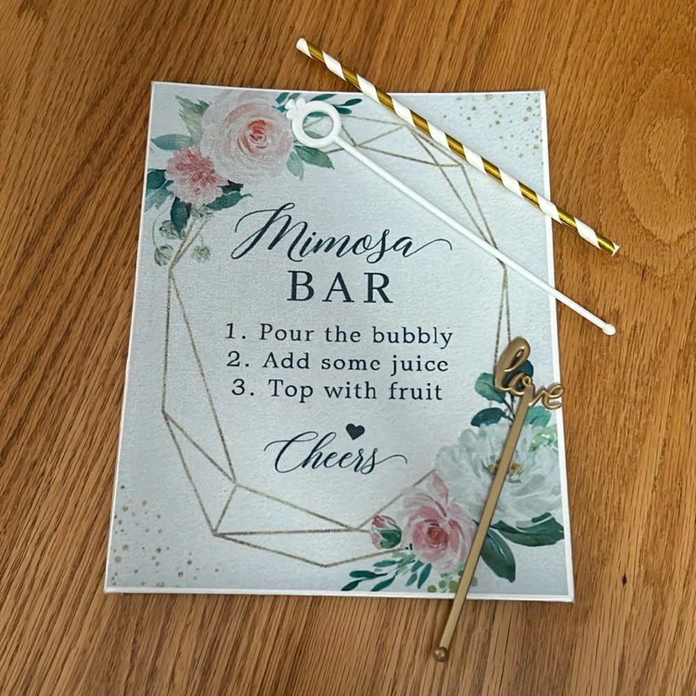 Mimosa Bar Sign & Bridal Stir Sticks & Drink Straws